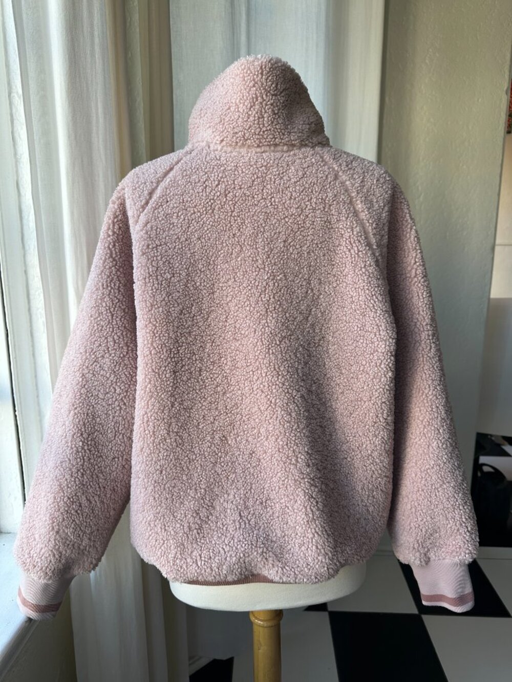 JOY LAB Women’s XL Blush Pink Sherpa Fleece Full Zip Teddy Jacket Cozy - Picture 3 of 13